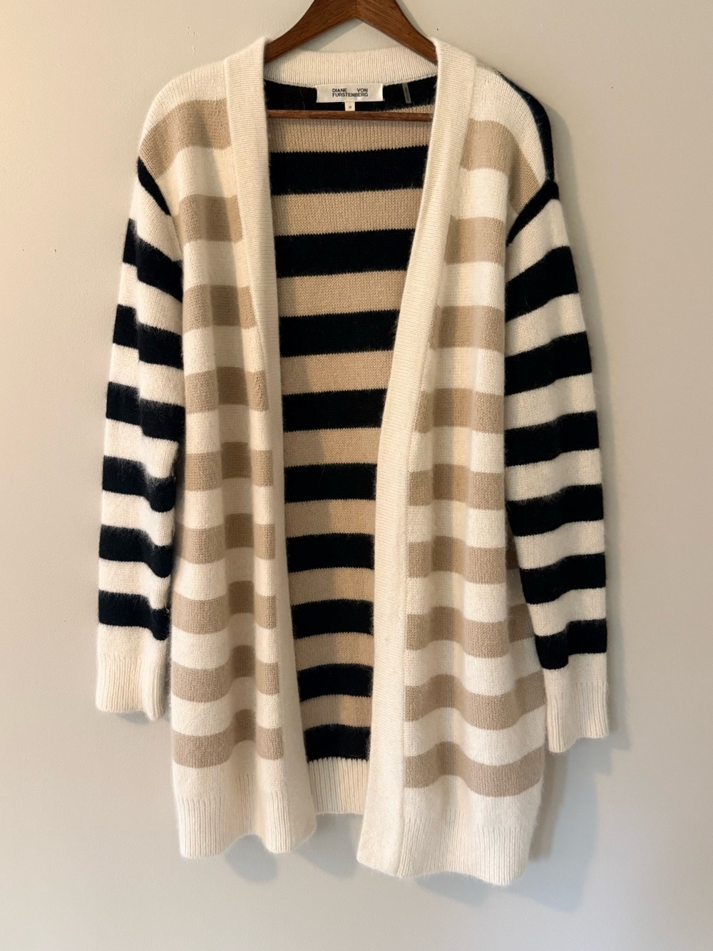 Diane von Furstenberg M Angora Wool Striped Long Cardigan Sweater